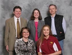 Grant writing team (l to r) seated: Stephanie Helgeson and Natasha Kuhle; standing: Don Cavalier, Elizabeth Tollefson, and David DeMuth, Jr., Ph.D.